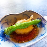 韻松亭 - ⚫舌平目と万願寺とうがらしの揚げだし