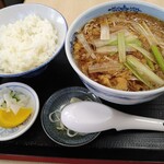 長寿庵 - たぬきそば 650円 半ライス 100円 月曜割−50円