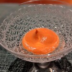 蒼 - 東農園のパプリカのムース。味が濃くなるのを待って、この日に間に合うようやっと出荷できた、と、後から東農園さんから伺いました。パプリカもさぞやお喜びでしょう。