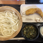 丸亀製麺 - 釜揚げうどん(¥140)+かしわ天(¥150)+温泉たまご(¥0)