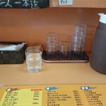 札幌ラーメンくまっ子 - ・布オシボリがテーブルにあり。水はセルフ