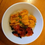 Chuugoku Ryouri Rinka - わさビーズを 使って   うにいくら丼
      やっぱり 本物 生わさび が 一番だわあ