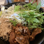 Tsukesoba Gokutsubushi - ネギ、ゴマ、鶏肉、水菜など