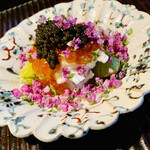 京天神 野口 - ☆彩りが美しい。新イクラとキャビアの塩味が渡り蟹と長芋と合わさり美味い一皿。