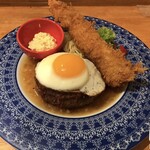 松阪牛ハンバーグ専門店ガーベラ - 定食：ハンバーグ＆６Ｌ大海老フライ