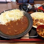 Kenchanshokudou - 日替わりランチ（牛すじカレー、砂肝の唐揚げ、お味噌汁）790円