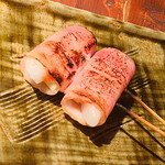 Bacon mentaiko skewers with tteokbokki cheese