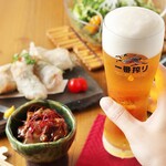 炭火焼鳥 絢鶏 - 生ビール