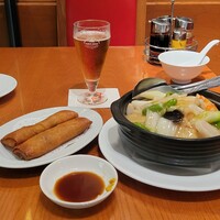 神楽坂 龍公亭 - 海鮮五目おこげと春巻、