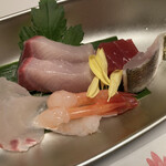 加賀屋 - 造里　鯛、ガンド、鮪　甘海老、かます焼き霜