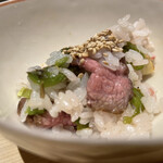 温石 - 栗、甘長唐辛子、知床牛ロースト飯