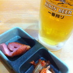 一心飯店 - 生ビールにお通し