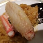 蒼 - ⑤毛蟹(北海道噴火湾産)の身と蟹味噌のリゾット、毛蟹の脚身載せ
      お米よりも毛蟹の身の方が多い、贅沢三昧なリゾット
      毛蟹の旨みと濃厚なコク、でもしつこくない
      怒涛の波状攻撃にKO