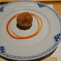 双葉寿司 - まずは前菜、栗のコロッケでした！久し振り～、甘くて美味しいです
