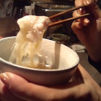 水魚 - 「葱しゃぶ」　豚肉で葱を巻いて出汁に再度付けて～