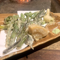 柳家 - 天ぷら(筍、たらの芽、コシアブラ、ウドの芽と実、こごみ、行者にんにく、ノビル)