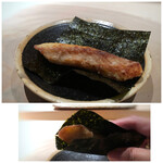 菊鮨 - ◆真名鰹の唐揚げ・・いつもながらこちらの唐揚げ衣は美味しい。 真名鰹自体もいいお味ですし、上質な海苔と共に頂くと食感もいいこと。