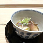 すし宮川  - ホッキ貝 落葉キノコ 焼き茄子 茗荷芽ネギ 菊花