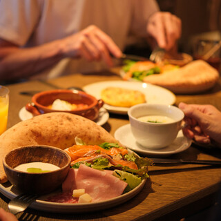 Enjoy freshly baked focaccia from a wood-fired oven for breakfast.