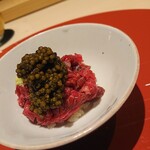 肉屋 雪月花 NAGOYA - 神戸牛ランプ松前漬 マイクロ丼 ドイツキャビアNo.25載せ