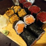 三九鮨 - 雲丹巻き、筋子巻き、サーモン巻き