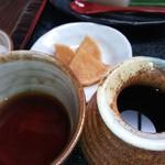 遊里庵 - 高原もりそば￥700＋大盛り￥250のつゆ（H24.11.11撮影）