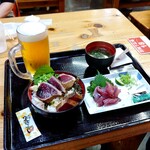 明神丸 - 鰹塩タタキ丼＆新子の刺身