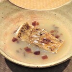 御幸町 田がわ - ノドグロ　じゃが芋スープ　奈良漬け