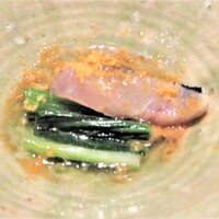 御幸町 田がわ - 鰆焼き霜？　青梗菜　カラスミ