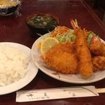 四季 - ランチメニュー、メンチカツ、ハムカツ、野菜揚げ