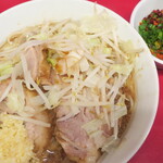 ラーメン二郎 - ラーメン半分＋ニンニク多め＋青ネギ