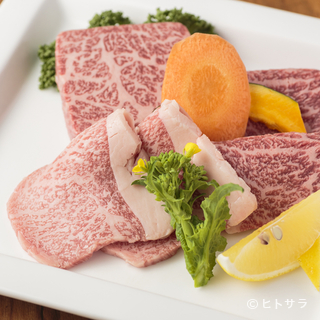 Enjoy the rare Zabuton, Ichibo, and Tomosan on the ``Special Japanese Beef Three Type Platter''