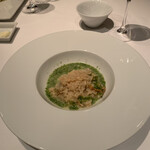 ル・マノアール・ダスティン - 帆立貝と茄子のリゾット、生海苔のソース