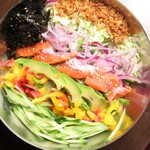 Salmon and avocado choregi salad bowl