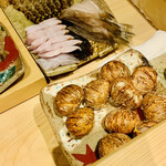 日本橋 蕎ノ字 - ◎今夜の食材。車海老、キス、太刀魚、栗など。