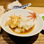 日本橋 蕎ノ字 - ☆車海老の頭
      ◎二つ目は天つゆで頂く。
