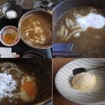 Sobadokoro Kobayashi - カレーうどんの中に、温泉卵、ご飯を投入！アイスも付いているセットです。