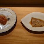 島津 - 北海道余市の鮟肝の煮付けと富山の白海老と真鯛の酒盗和え