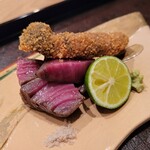 茜坂大沼 - 山形牛のカイノミと松茸のフライ