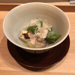 日本料理 永代 - 炊き合わせ。甘鯛、ひろうす、万願寺唐辛子