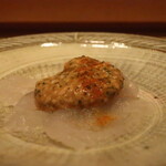 鮨 しみづ - 長崎平戸産カワハギ肝和えアップ