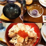 Tamaya Ryokan - 夕食・最後は「はらこ飯」とお吸い物(ジュンサイ)、デザートは紫芋の水まんじゅう