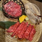 Yakiniku Toraji - ハラミ塩、上カルビ、大海老塩焼き