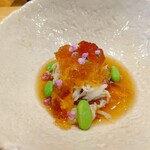 天ぷら たけうち - 揚げ茄子とわたり蟹のジュレ