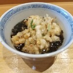 天ぷら たけうち - 車海老と帆立と蓮根のかき揚げを投入