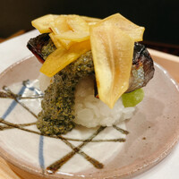 日本料理 直 - 餅米・栗・銀杏・秋刀魚　上には栗のスライスフライ　とんぶりソース