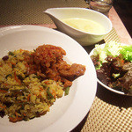 ディラーニさんのスリランカカレー - 2012/11/14のスペシャルランチ(800円) 野菜たっぷりスリランカ炒飯、チキンの炒めカレー、じゃがいものカレー
