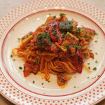 Arrabbiata with olives and ripe tomatoes