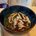 Sobakiri Ishigaki - 季節のざるそば熱汁　菰錦豚と真菰筍、柚子と三つ葉風味