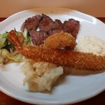 Youshoku Teppan Yaki Opun Sesami - Aランチ(ビーフステーキ、海老フライ、きすフライ、副菜) 